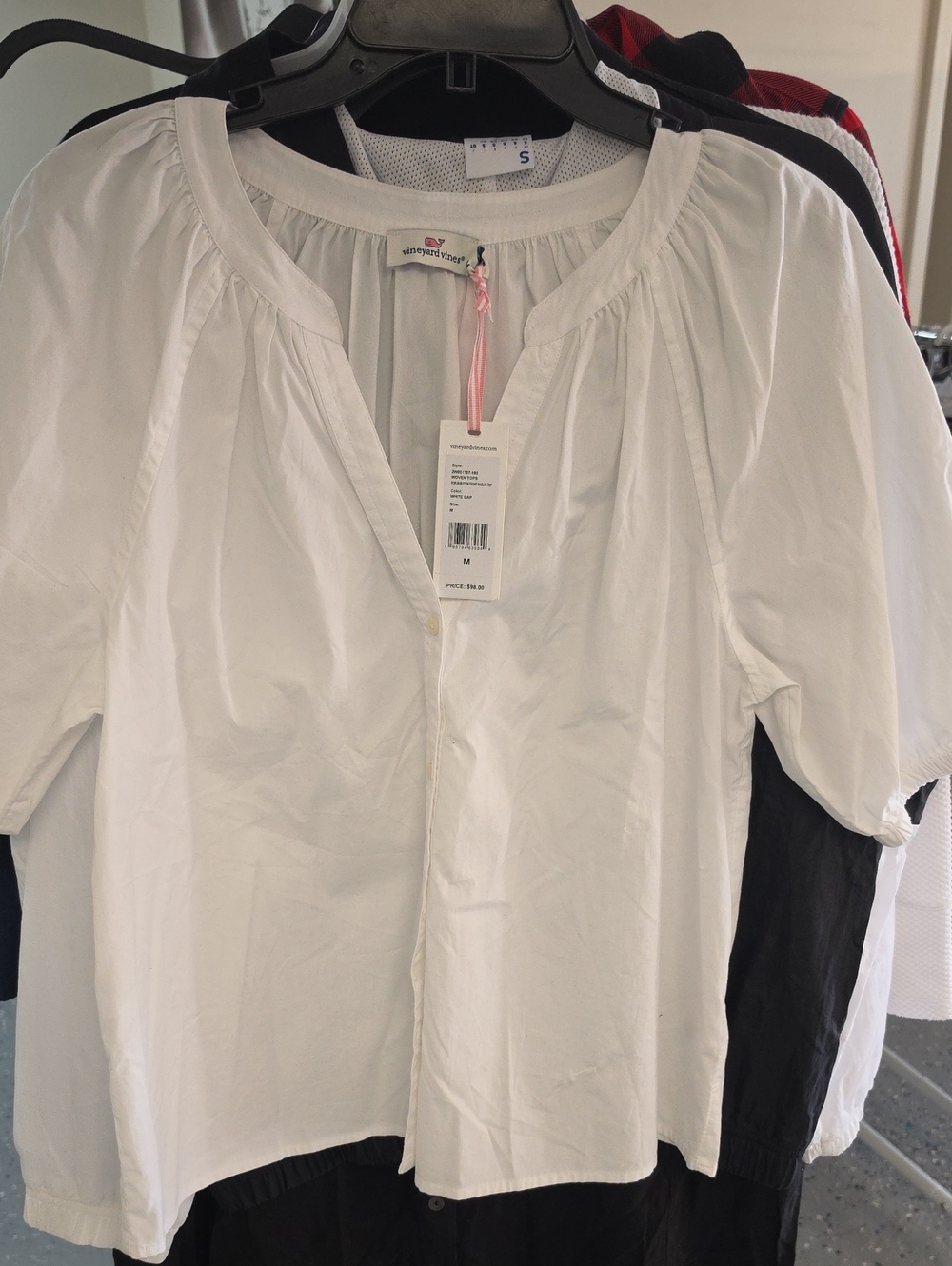 Vineyard Vines White Gathered Neck Peasant Blouse